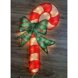 Holiday Time Lighted Christmas Candy Cane Green Bow Outdoor Indoor Decor 22"H